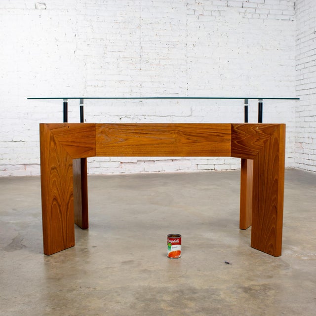 Mid to Late 20th Century Modern to Scandinavian Modern Dining Table Teak Slab Base & Rectangular Beveled Glass Top For Sale - Image 18 of 18