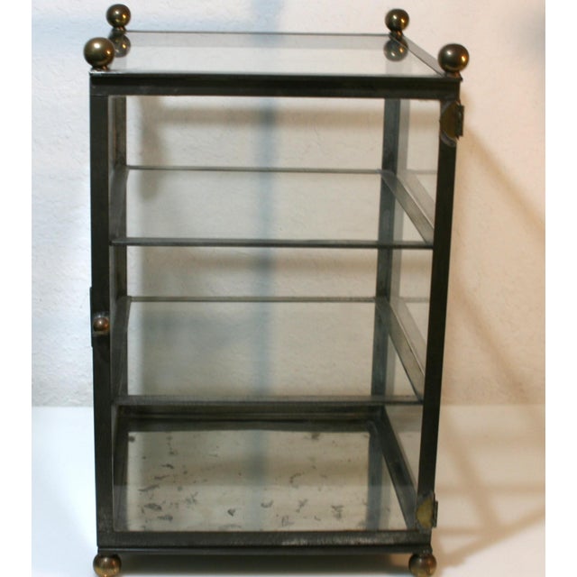Hollywood Regency Brass Metal & Glass Square Footed Tabletop Curio Cabinet Vitrine For Sale In West Palm - Image 6 of 12