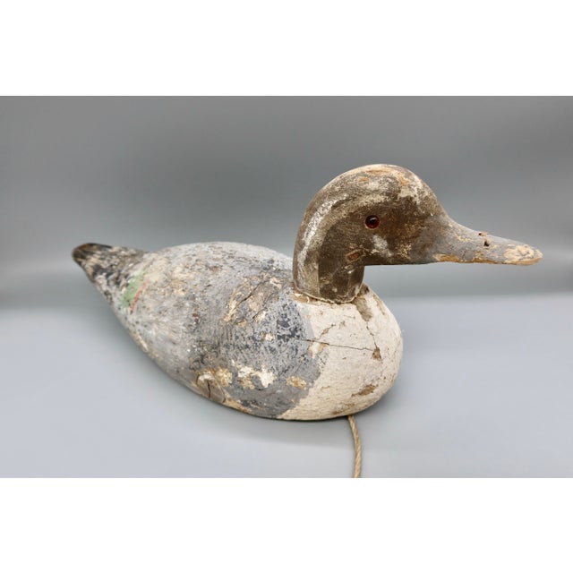 Wood Vintage Folk Art Wooden Working Duck Decoys With Anchor Weights - Pair For Sale - Image 7 of 17