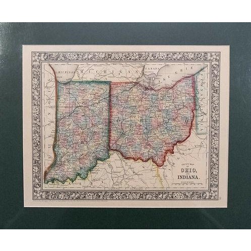A very attractive County Map on Indiana and Ohio showing great detail of the early progress of land settlement and of...
