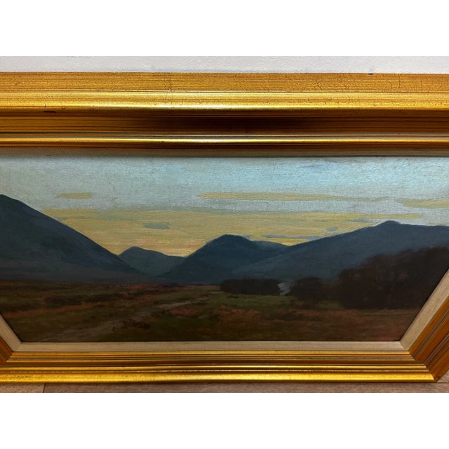 Scottish Mountain Oil Landscape at Dusk Signed by George Houston, c.1900–1920 For Sale - Image 9 of 12