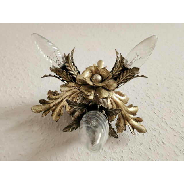 Baroque Vintage Florentine Floral Hand-Forged Silver-Plated 3-Light Flush Mount from Banci Firenze, Italy, Florence 1960s, Set of 5 For Sale - Image 3 of 18