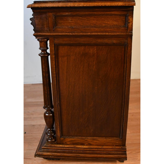 1860s Antique French Gothic Revival Solid Oak & Stained Glass Doors Cabinet For Sale - Image 16 of 18
