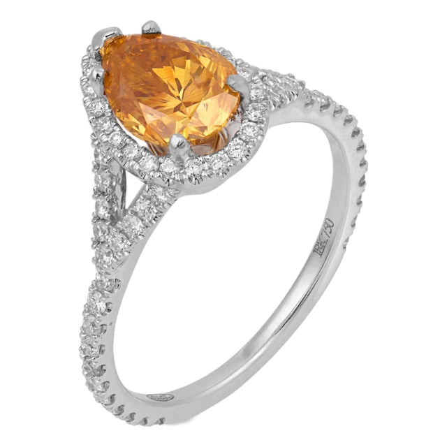 Vintage Gia 1.40 Carat Fancy Intense Orange-Yellow Diamond Engagement Ring, Size 6.25 For Sale