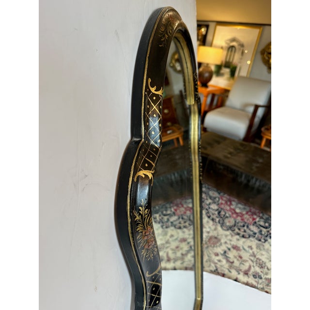 Large Ebonized Hand Painted & Gilded Chinoiserie Wall Mirror For Sale - Image 11 of 13