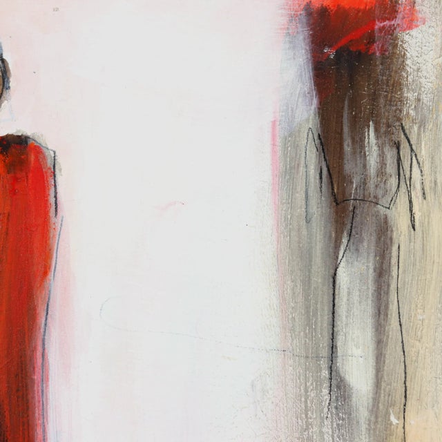 Abstract Red Figurative Abstract Painting of Two Figures ''6363'' Original Artwork by Edith Konrad For Sale - Image 3 of 8