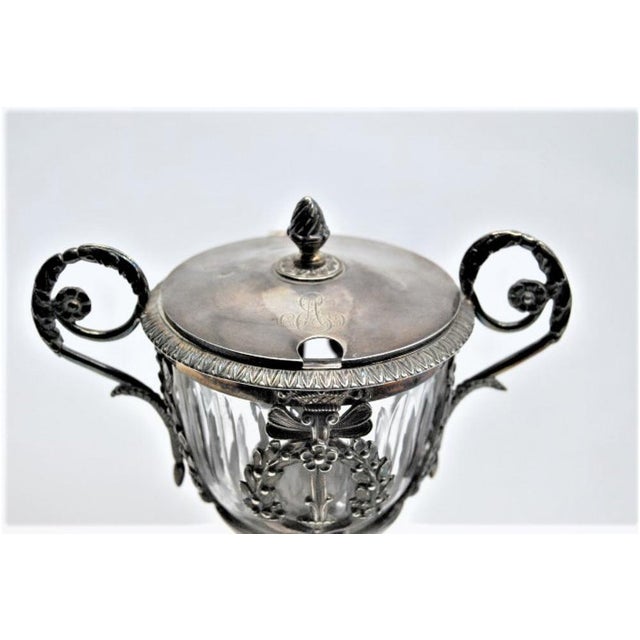 Glass Compote Dish with Embossed Silver Structure and Removable Lid For Sale - Image 5 of 9