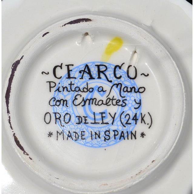 Vintage Handmade Spanish Coaster 3.75 Inch 24k Gold Exotic Bird Floral Design Majolica For Sale - Image 11 of 12