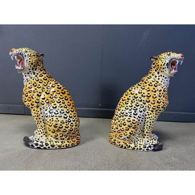Italian Glazed Terracotta Leopard Figures, 1960s For Sale - Image 10 of 14