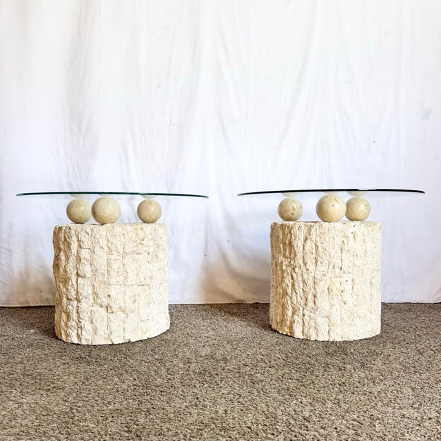 Postmodern Postmodern Circular Tessellated Stone Glass Top Side Tables - A Pair For Sale - Image 3 of 10
