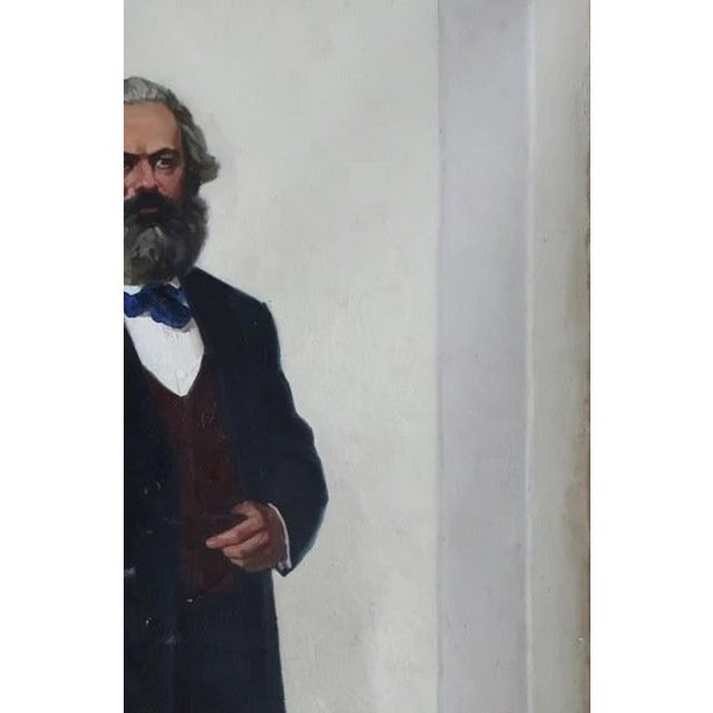 Realism Karl Marx Portrait, Antique Oil Painting, Socialist Realism Art 200-130 For Sale - Image 3 of 6