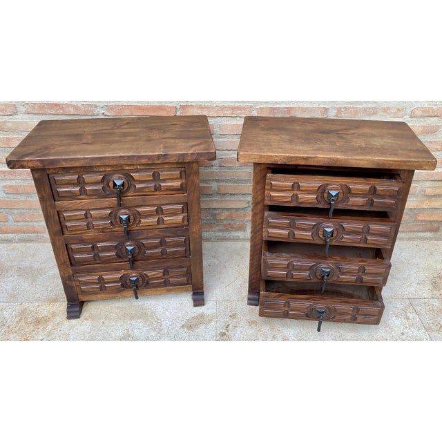 Spanish Nightstands with Four Drawers and Iron Hardware, 1950s, Set of 2 For Sale In Miami - Image 6 of 18