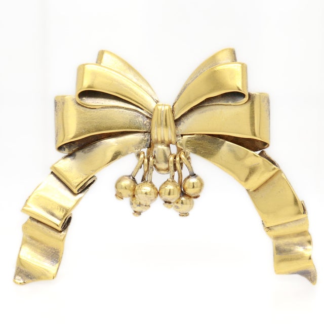 Mid 20th Century Antique William Spratling Mexican Gilt Sterling Silver Bow or Ribbon Brooch For Sale - Image 5 of 11