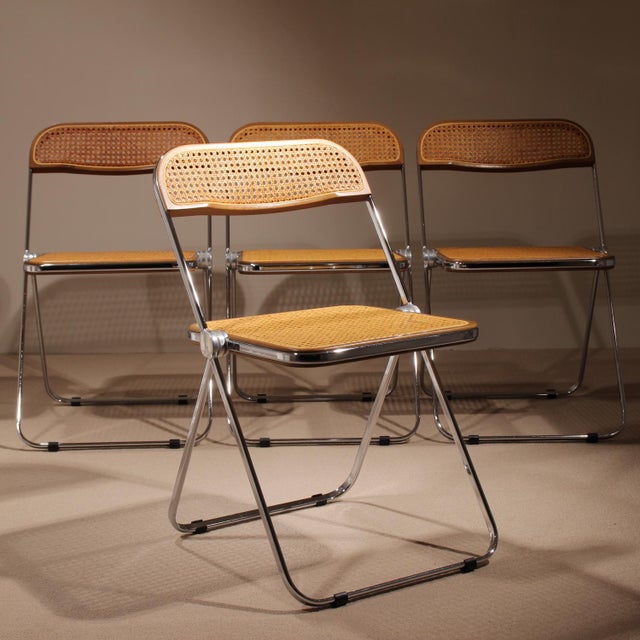 Plia Folding Chairs with Cane by Giancarlo Piretti for Anonima Castelli, 1970s, Set of 4 For Sale - Image 11 of 15