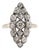 Antique Edwardian 14k White Gold 1.01ctw Diamond Elongated Navette Cocktail Ring, Size 5.75 For Sale