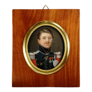 Antique French Miniature Portrait Military Officer Uniform 1st Lancers Cavalry