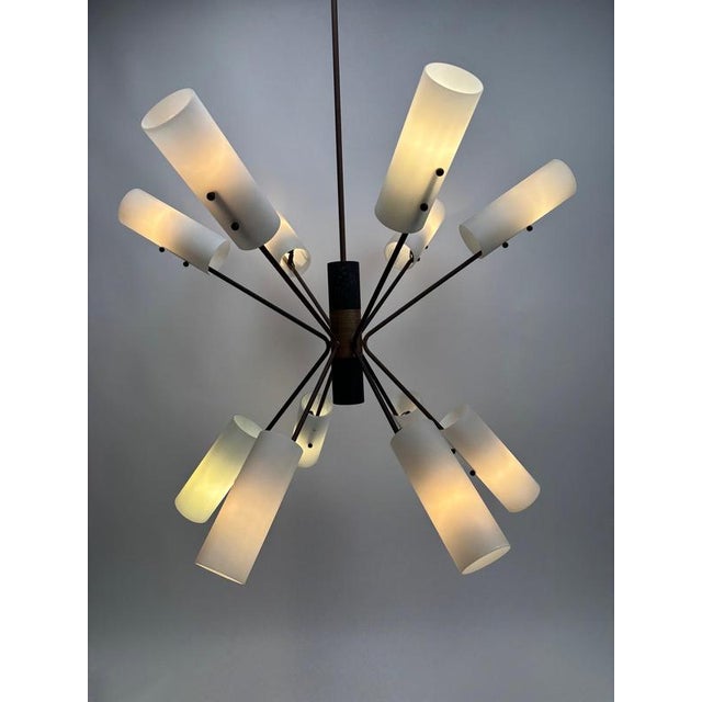 Metal Mid-Century Chandelier attributed to Angelo Lelii for Arredoluce, Italy, 1950 For Sale - Image 7 of 11