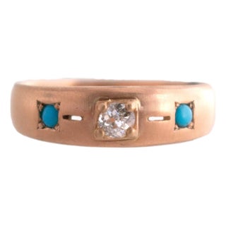 Turquoise and Diamond Band Ring, Size 8.5 For Sale