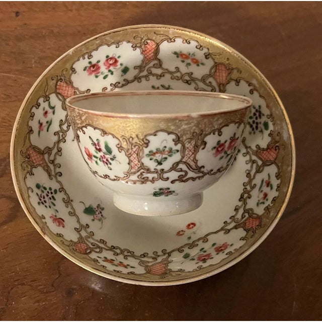 18th Century Chinese Export Porcelain Tea Cup & Saucer in Famille Rose Palette For Sale - Image 9 of 12