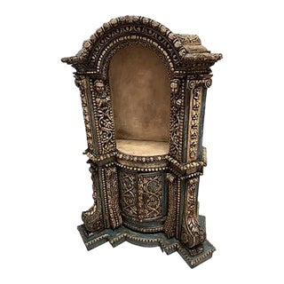 Rare Hand Painted Spanish 1800s Corner Cupboard For Sale