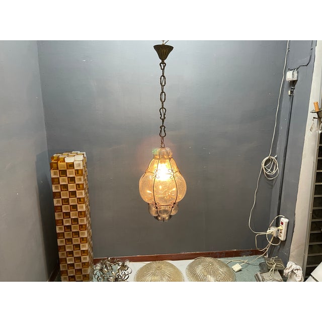 Metal Wrought Iron Murano Glass Pendant Light, 1960s For Sale - Image 7 of 11