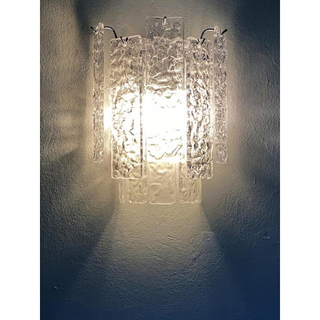 Pair of contemporary hammered strips ”listelli” murano glass wall sconces set of 2 italian contemporary ”hammered listelli...