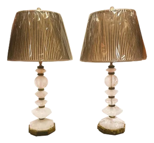 Rock Crystal & Tiger's Eye Table Lamps - a Pair