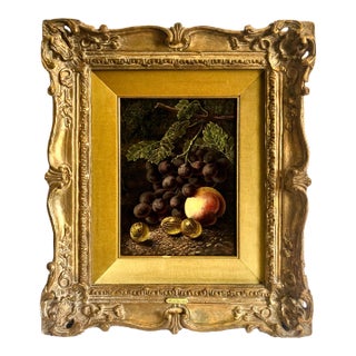Late Victorian Still-Life Painting of Grapes and a Peach, by Oliver Clare For Sale