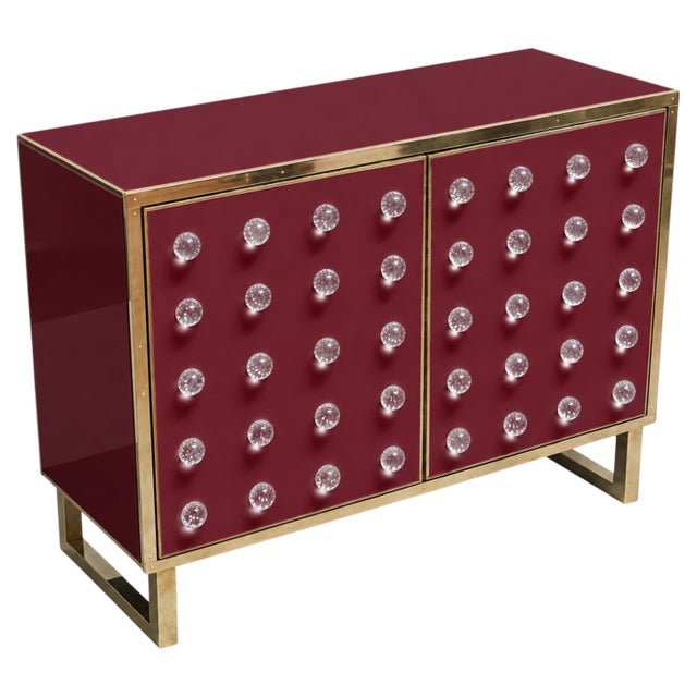 Gold Burgundy Dry Bar with Clear Murano Glass Spheres and Brass from Justfurnituress SRL For Sale - Image 8 of 8