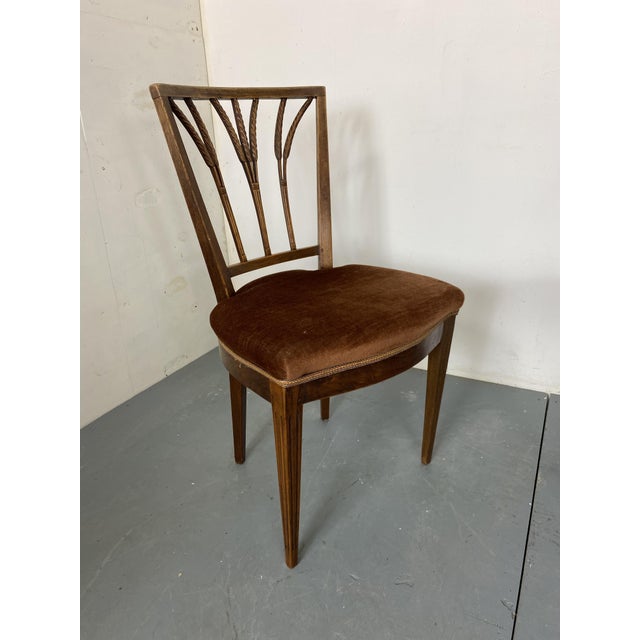 Set of Vintage Regency Oak and Velvet Ear of Wheat Dining Chairs For Sale - Image 6 of 10