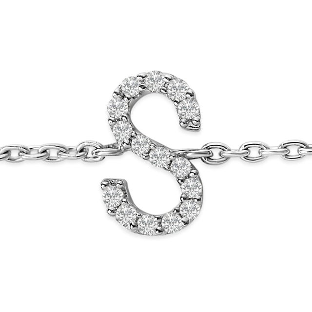 Contemporary 10K White Gold Diamond Accent "S" Initial Charm and Link Bracelet For Sale - Image 3 of 6