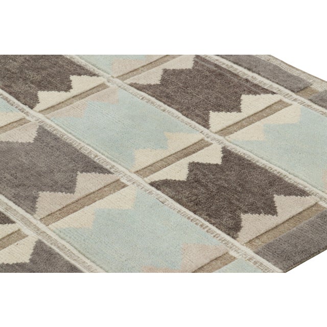 Rug & Kilim’s Scandinavian Style Rug in Beige-Brown and Blue Geometric Patterns For Sale In New York - Image 6 of 7