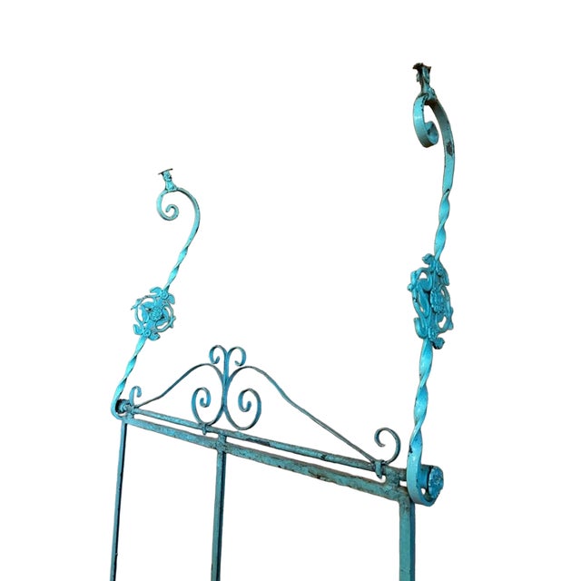 Early 20th Century Antique Iron Mercantile Hanging Sign Frame in Turquoise For Sale - Image 5 of 18