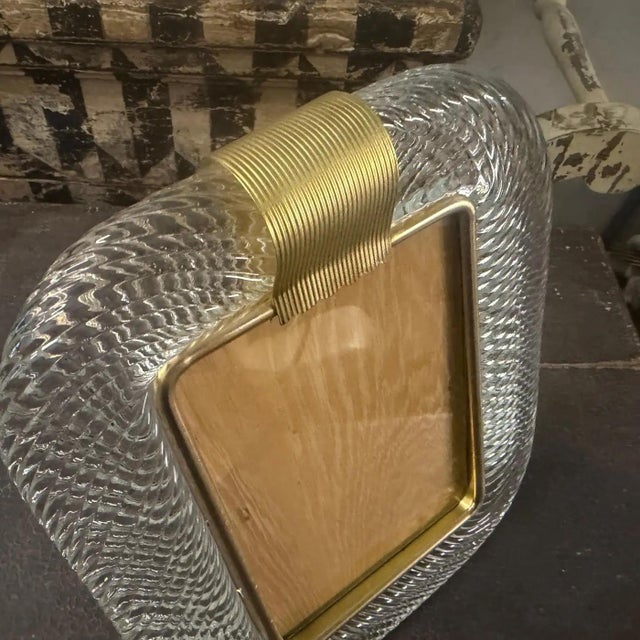 1990s Barovier Style Art Deco Clear Murano Glass Rectangular Picture Frame For Sale - Image 11 of 13