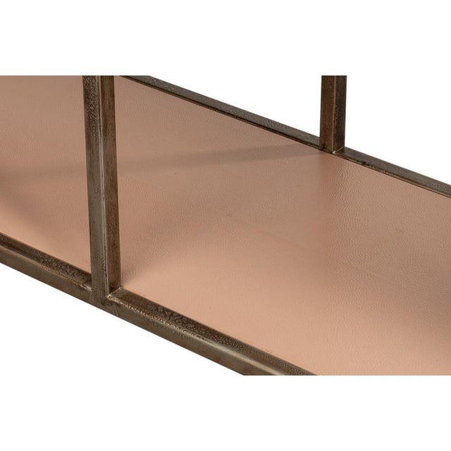 Antique Bronzed Console Table With Mushroom Leather For Sale - Image 11 of 12