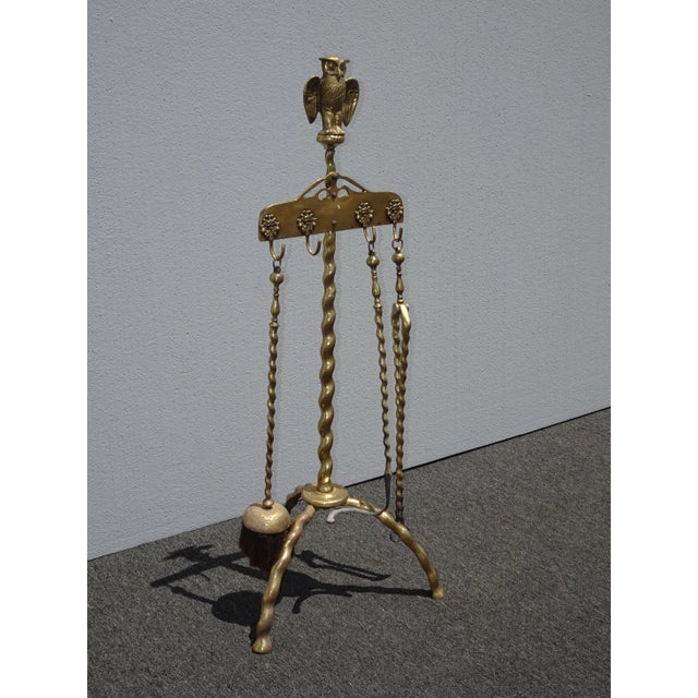 Vintage French Country Gold Metal Fireplace Tools W Owl Motif For Sale In Los Angeles - Image 6 of 13