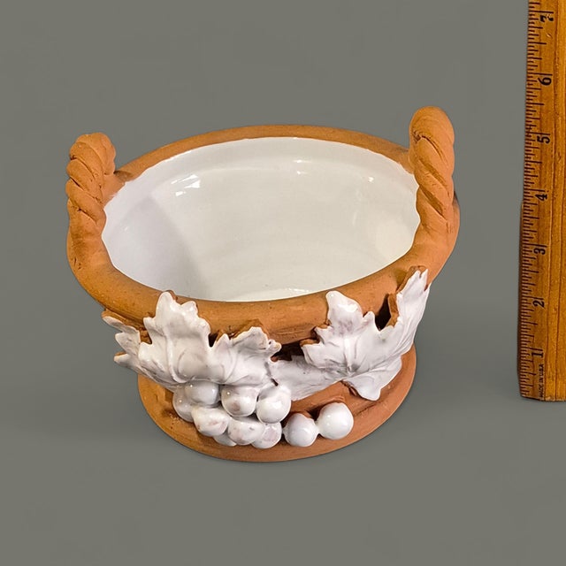 Ceramic Vintage Italian Hand Decorated White Grapes Glazed Terra-Cotta Basket Planter For Sale - Image 7 of 9