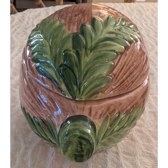 1990s "Set of 8 Vietri Italy Faux Bois Coconut Lidded Boxes, Fern Leaf, Palm Beach" For Sale - Image 5 of 11