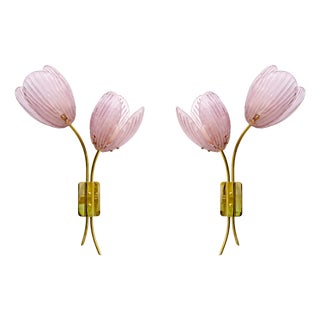 Tulips Murano Glass and Brass Sconces, 2000, Set of 2 For Sale
