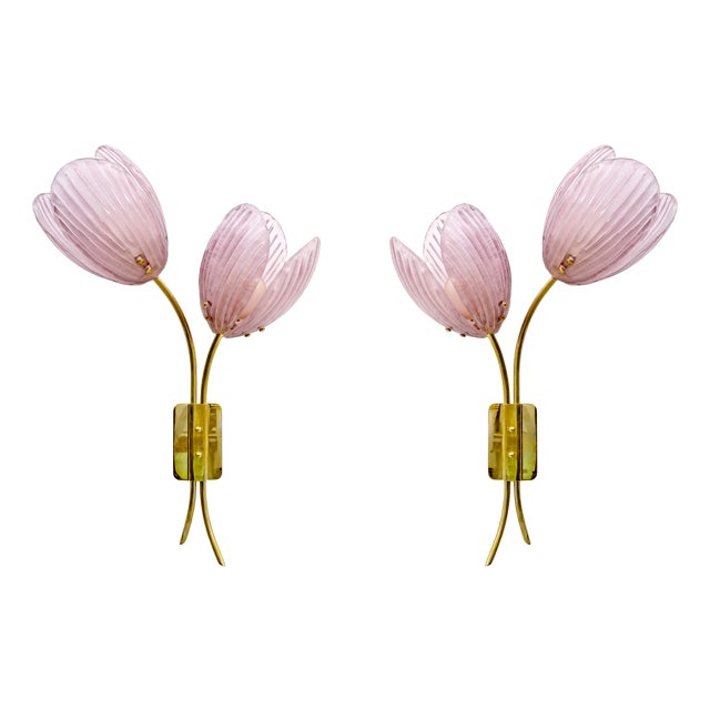 Tulips Murano Glass and Brass Sconces, 2000, Set of 2 For Sale