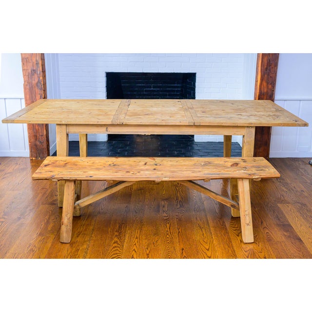 A beautifully time-worn rustic pine bench with honest character and strong architectural presence. Crafted in a...