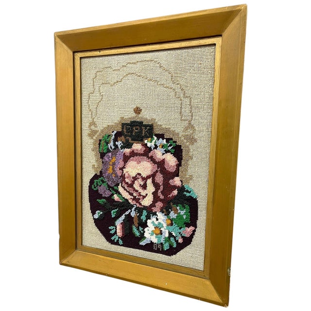 Decorative Hand-Beaded Floral Needlepoint Artwork With Original Pattern Papers and Provenance For Sale - Image 4 of 10