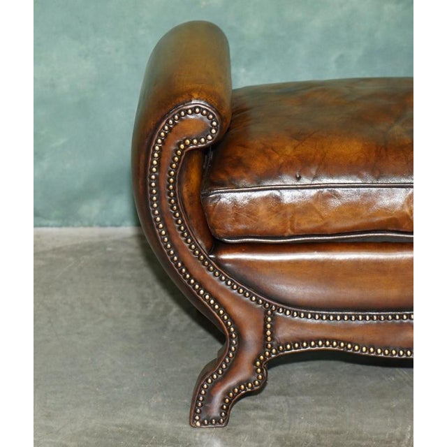 Animal Skin Antique Edwardian Sculptural Leather Scroll End Ottomans, 1910, Set of 2 For Sale - Image 7 of 18