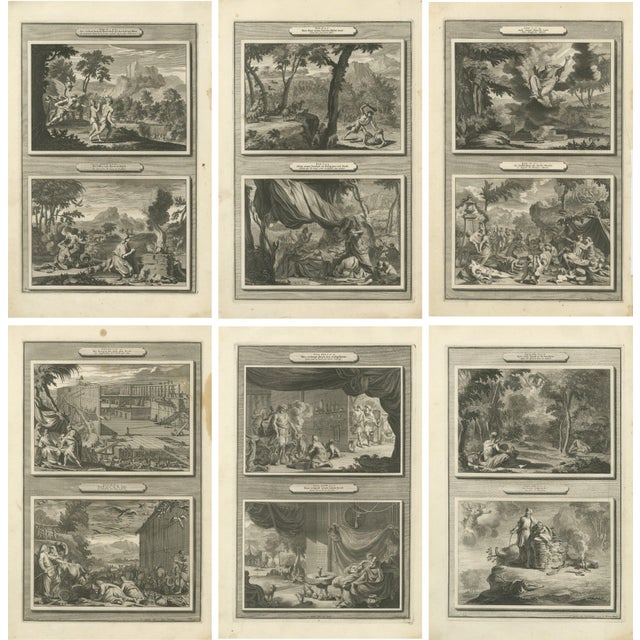 Title: Creation of the World to Abraham Sacrifice, Genesis Engravings, 1700 : This impressive set of six early-18th-...