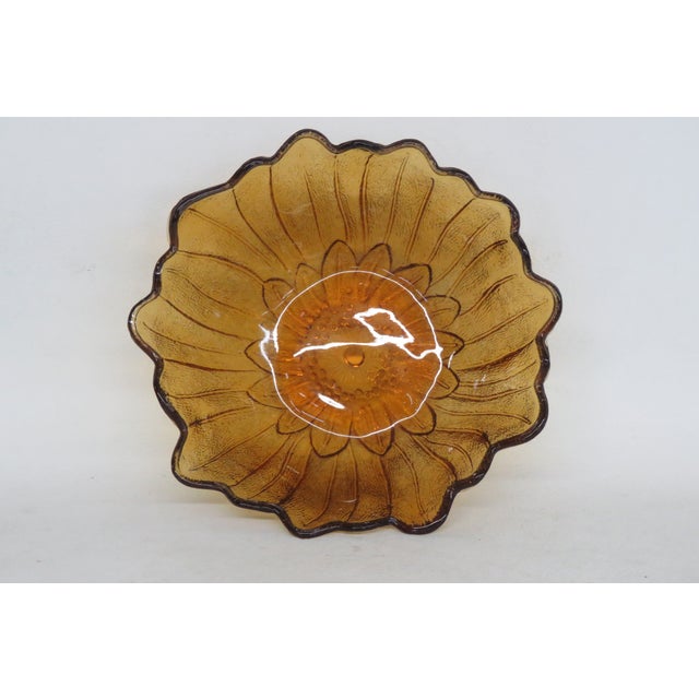 Indiana Glass Company Indiana Glass Co Amber Carnival Glass Sunflower Bowl Scalloped Petal Rim 5017b For Sale - Image 4 of 11