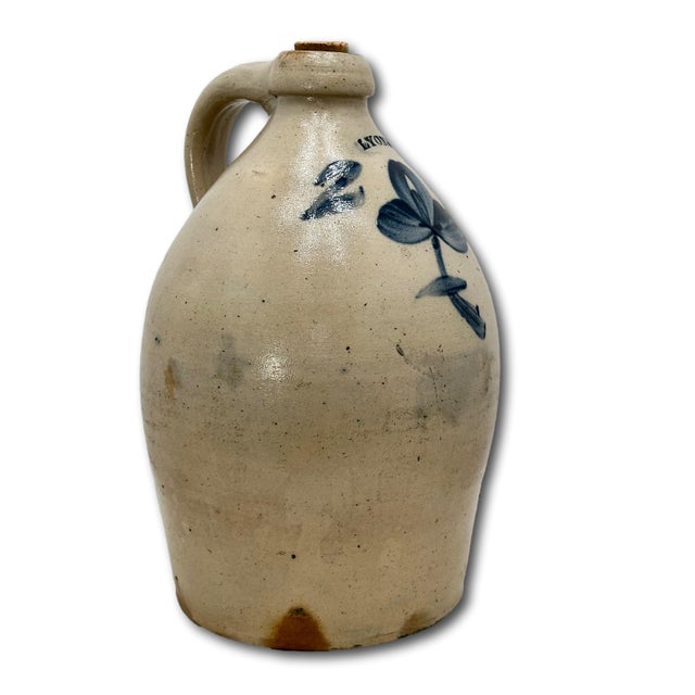 Navy Blue 1840s Antique Blue Flower Decorated 2 Gallon Stoneware Spirits Jug by Lyons in Erie Canal Region New York For Sale - Image 8 of 18