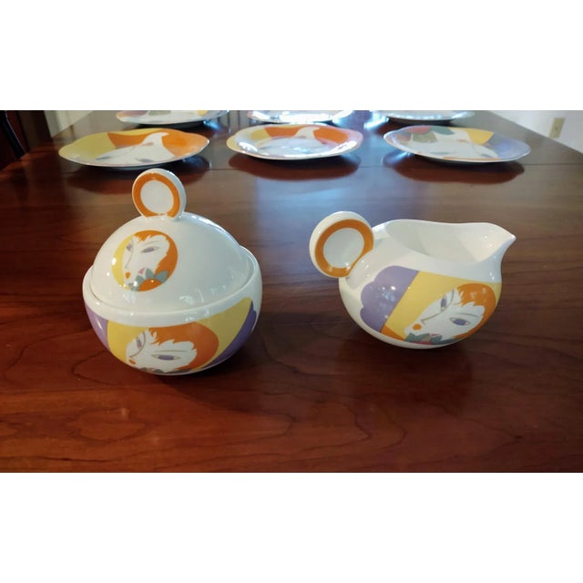 Modern 1980s “Visage” Salad Plates and a Cream and Sugar Set by Larry Laslo- 10 Pieces For Sale - Image 3 of 10