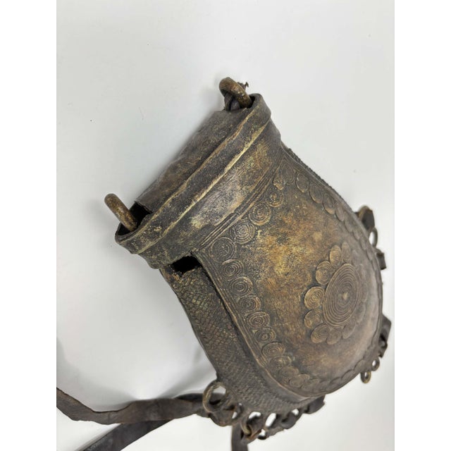 1900 - 1909 Antique West African Nupe Cast Bronze Ceremonial Purse with Leather Tassels For Sale - Image 5 of 17