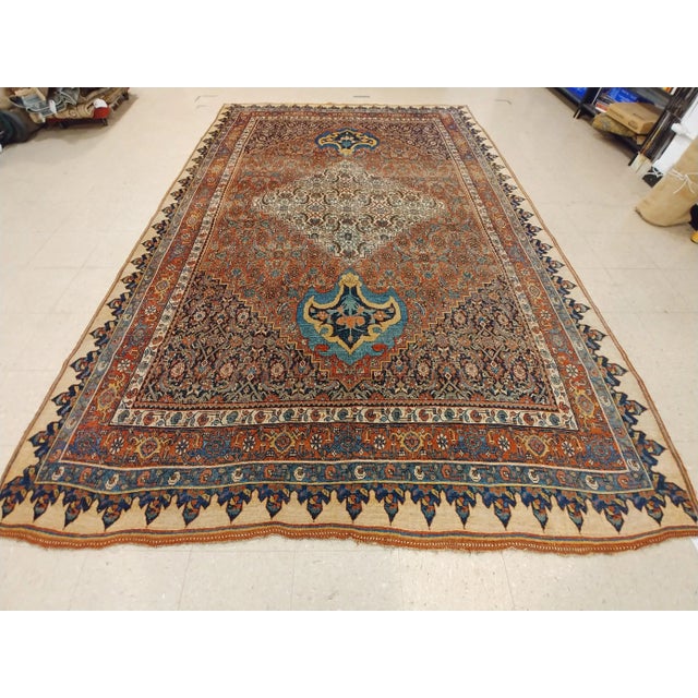 Antique Bijar Carpet Oriental Rug, Handmade, Ivory, Rust, Light Blue, Terracotta For Sale In New York - Image 6 of 13