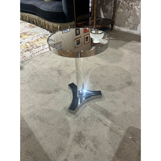 Early 21st Century Lexington Rounded Mirror End Table With Chrome and Acrylic Base For Sale - Image 5 of 5